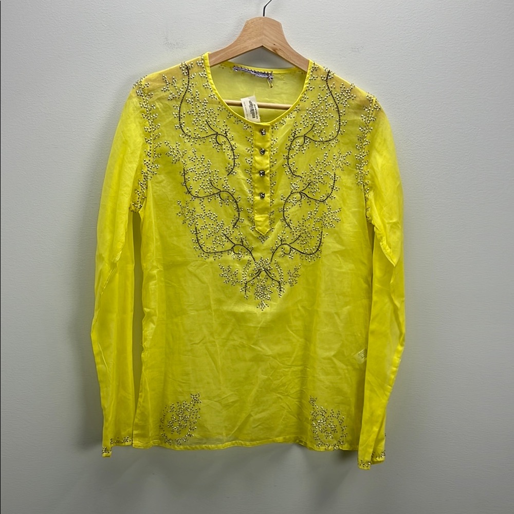 Margaret Loves Peter Beaded Kurta Tunic Top Yellow Embellished Small Medium